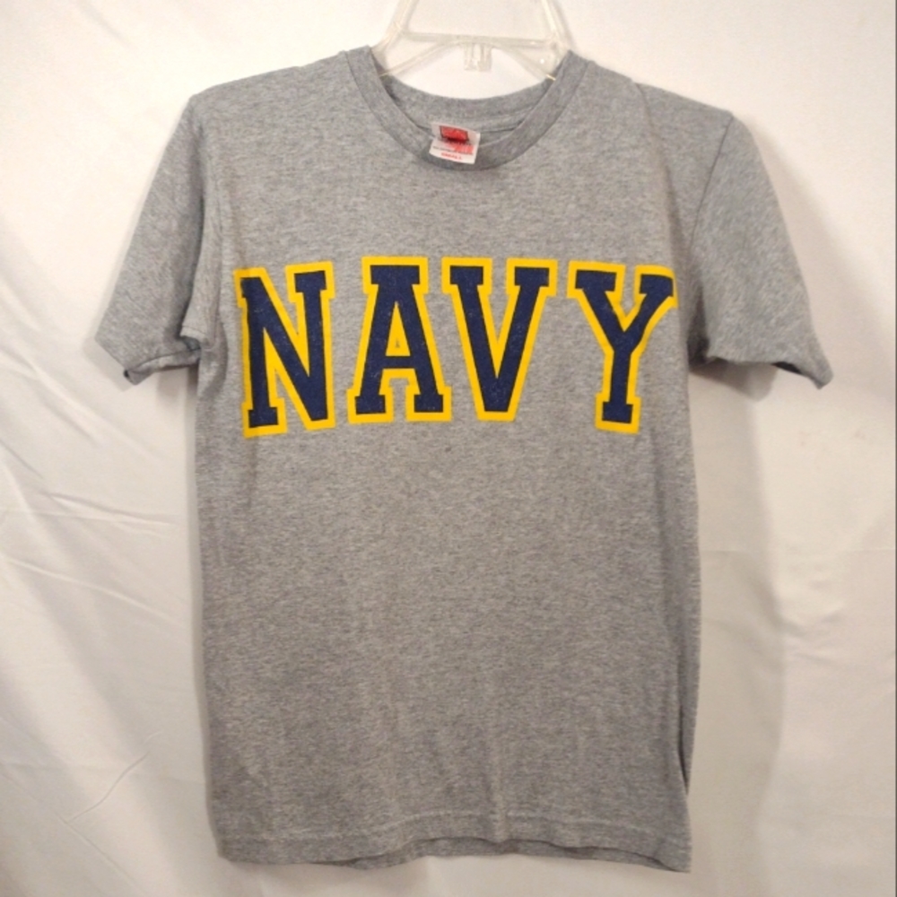 Bayside Made In USA - Gray Navy T-shirt - Men's Size Small Very Good Condition.V